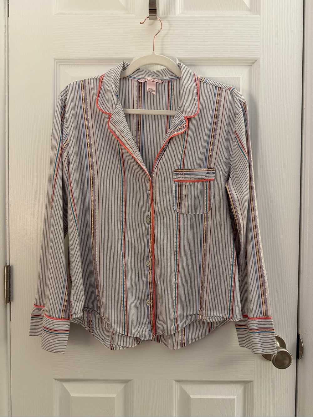 Victoria’s Secret Multicolor Gold Striped Button Up Pajama Top Small